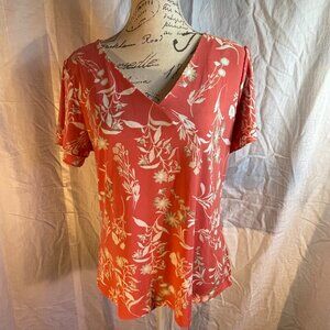 Calvin Klein short sleeve top coral and white floral size L